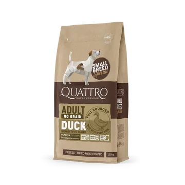 QUATTRO Hipoallergén száraztáp kistestű felnőtt kutyáknak – kacsa, 1,5 kg