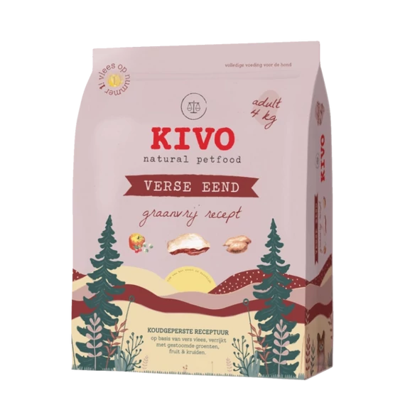 KIVO - Friss kacsa gabonamentes száraztáp felnőtt kutyáknak 4kg