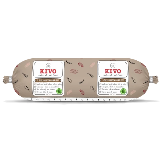 KIVO - 5 állat komplett barf menü kutyáknak 500 g