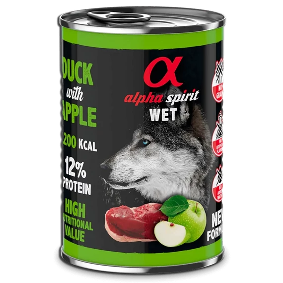 Alpha Spirit Konzerv - Kacsa & Zöld alma 400g