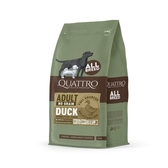 QUATTRO Hipoallergén száraztáp felnőtt kutyáknak - kacsa, 3 kg